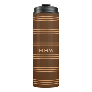 Chocolate Brown Stripes custom monogram tumbler