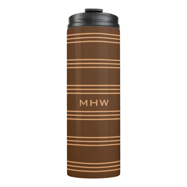 Chocolate Brown Stripes custom monogram tumbler (Front)