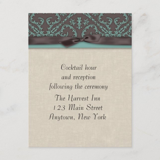 Chocolate Brown Turquoise Reception Card (Front)