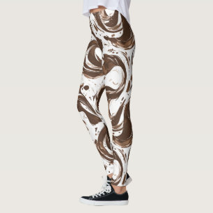 Chocolate Brown White Candy Swirls Leggings