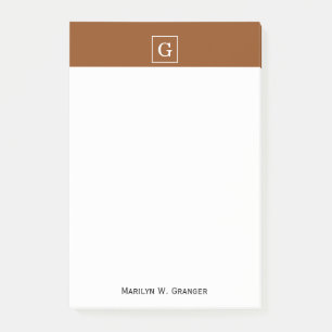 Chocolate Brown White Framed Initial Monogram Post-it Notes