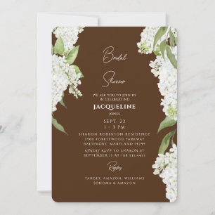 Chocolate Brown White Hydrangeas Bridal Shower Invitation