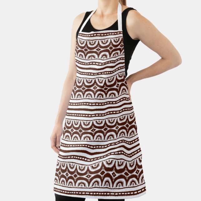 Chocolate Brown White Tribal Pattern African Apron (Insitu)