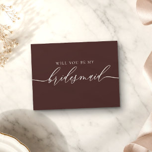 Chocolate Brown Will you Be My Bridesmaid Invitation Postcard
