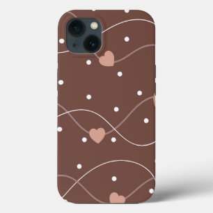Chocolate Brown with Pink Hearts Pattern iPhone 13 Case