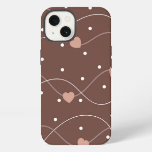 Chocolate Brown with Pink Hearts Pattern iPhone 13 Case