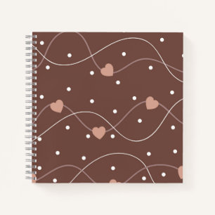 Chocolate Brown with Pink Hearts Pattern Notebook