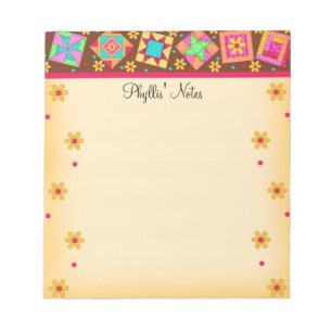 Chocolate Brown Yellow Patchwork Quilt Blocks Art Notepad