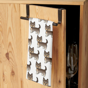 Chocolate Brown Yorkshire Terrier Dog Pattern Tea Towel