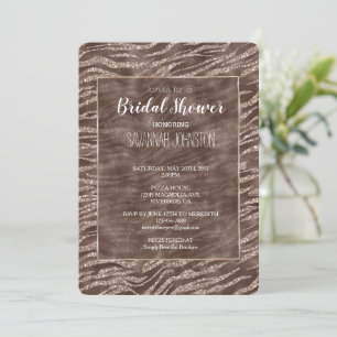 Chocolate Brown Zebra Glitter bridal shower Invitation