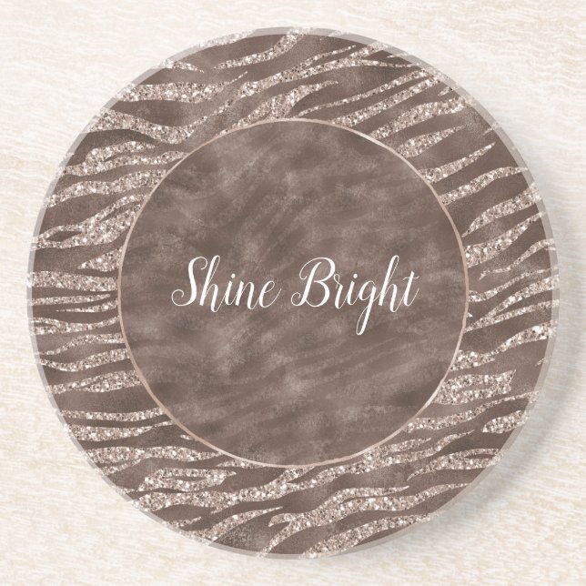 Chocolate Brown Zebra Glitter Peach Frame    Coaster (Front)