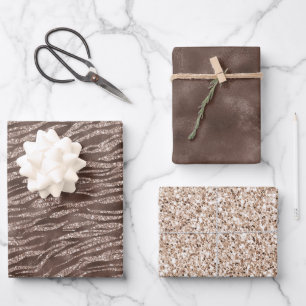 Chocolate Brown Zebra Glitter Wrapping Paper Sheet