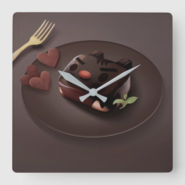Chocolate Brownie Illustration Square Wall Clock (Front)