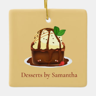 Chocolate Brownie With Vanilla Ice Cream Ceramic Ornament