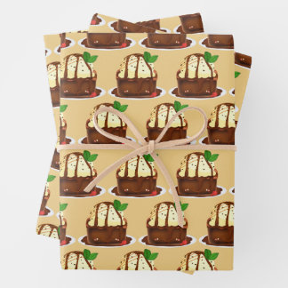 Chocolate Brownie With Vanilla Ice Cream Wrapping Paper Sheet