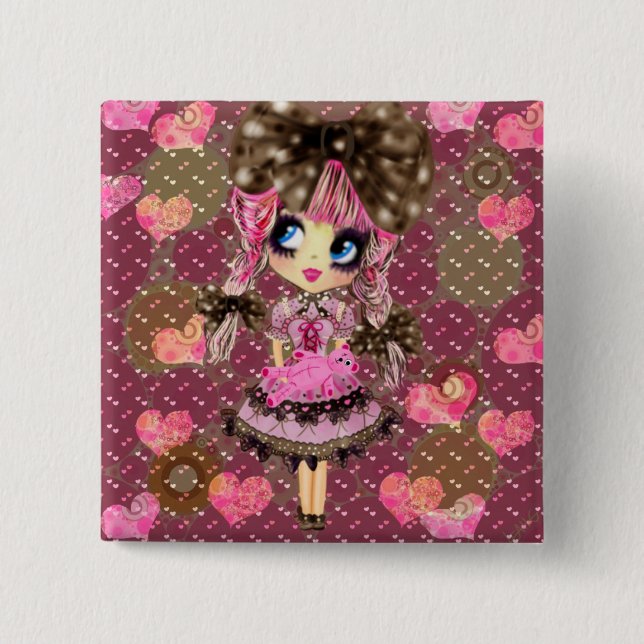 Chocolate Bubbles Kawaii Sweet Lolita PinkyP 15 Cm Square Badge (Front)