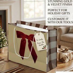 Chocolate Buffalo Plaid Large Christmas  Gift Bag