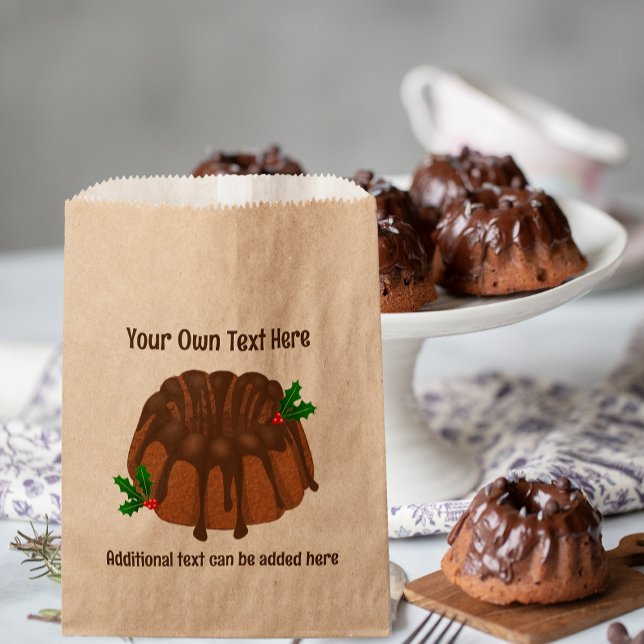 Chocolate Bundt Cake with Christmas Holly add text Favour Bag (Creator Uploaded)