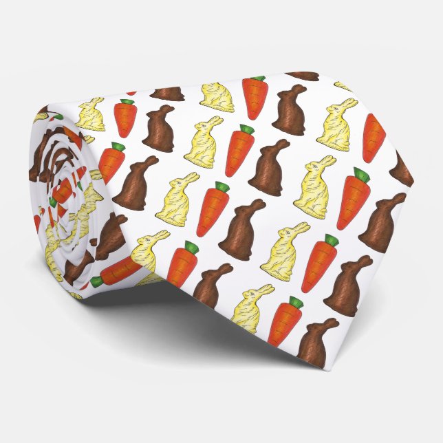 Chocolate Bunny Rabbit Carrot Easter Candy Tie (Rolled)