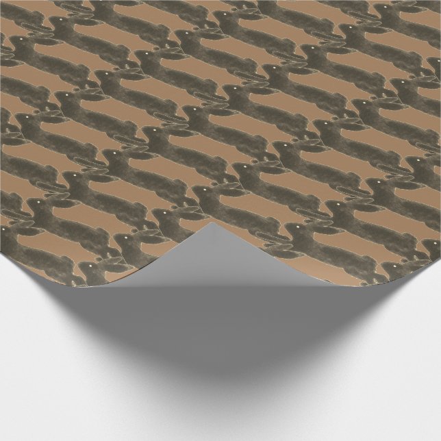 Chocolate Bunny Rabbits on Caramel Tan Whimsical Wrapping Paper (Corner)