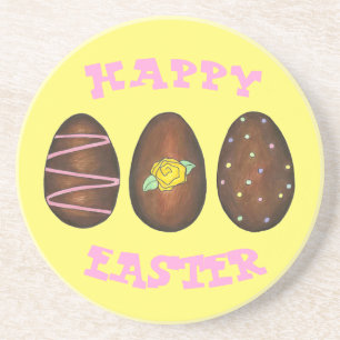 Chocolate Buttercream Happy Easter Egg Candy Pink Coaster