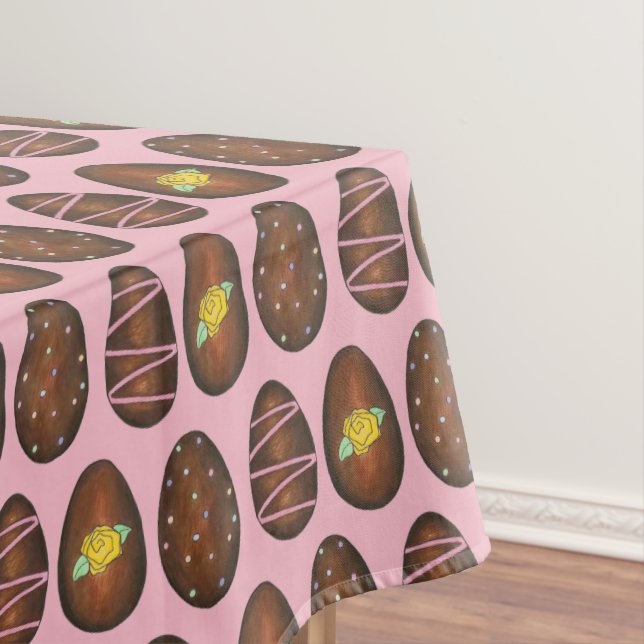 Chocolate Buttercream Happy Easter Egg Candy Pink Tablecloth (In Situ)