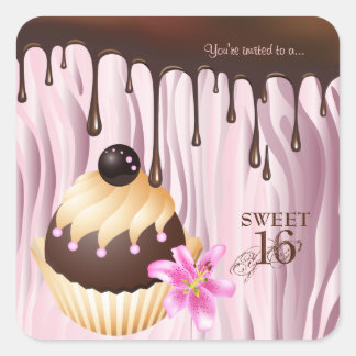 Chocolate Cake Ball Cupcake Pink 2 Square Sticker