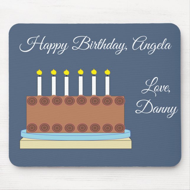 Chocolate Cake  & Blue-Grey Birthday Mouse Pad (Front)