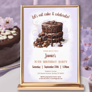 Chocolate Cake Desert Purple Brown 30th Birthday  Invitation