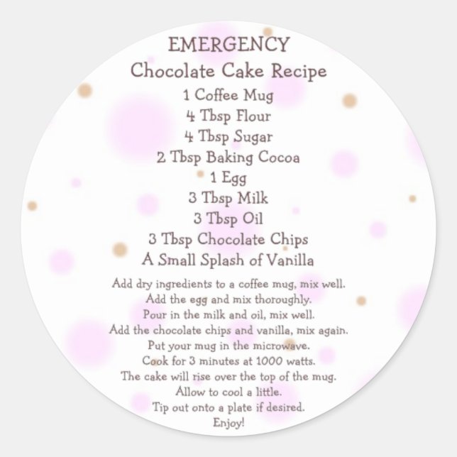 Chocolate Cake in a Mug Recipe - Stickers (Front)