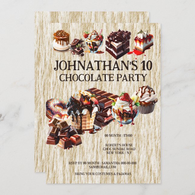 Chocolate cake party kids summer birthday desserts invitation (Front/Back)