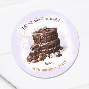 Chocolate Cake Purple Brown 30th Birthday Party Classic Round Sticker