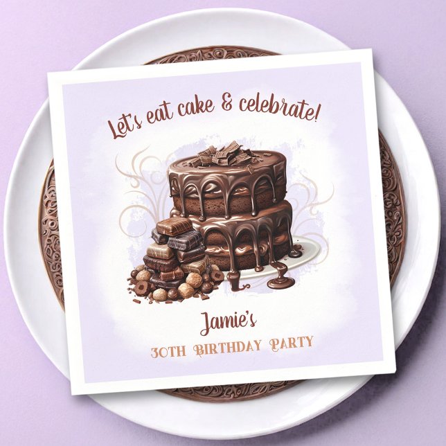 Chocolate Cake Purple Brown 30th Birthday Party Napkin (Chocolate Cake Purple Brown Birthday Party Napkins)