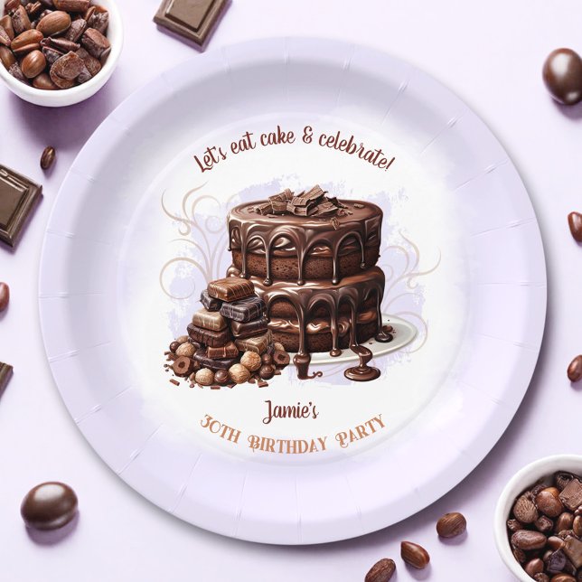 Chocolate Cake Purple Brown 30th Birthday Party Paper Plate (Chocolate Cake Purple Brown 30th Birthday Party Paper Plates)