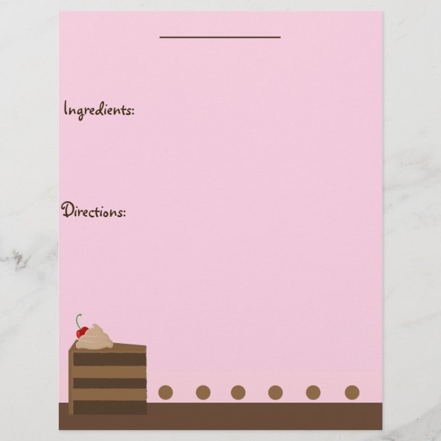Chocolate Cake Recipe Page (Front)
