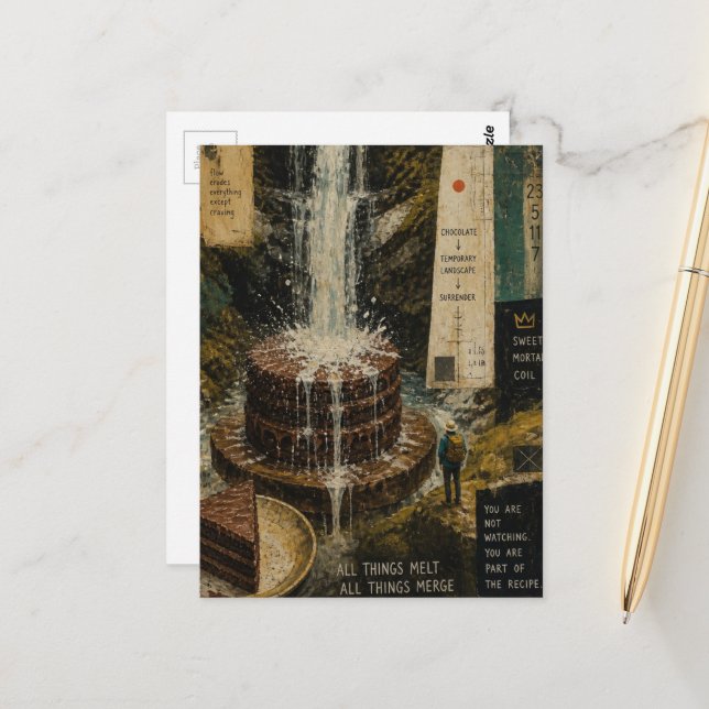 Chocolate Cake Waterfall Surreal Mixed Media  Postcard (Front/Back In Situ)