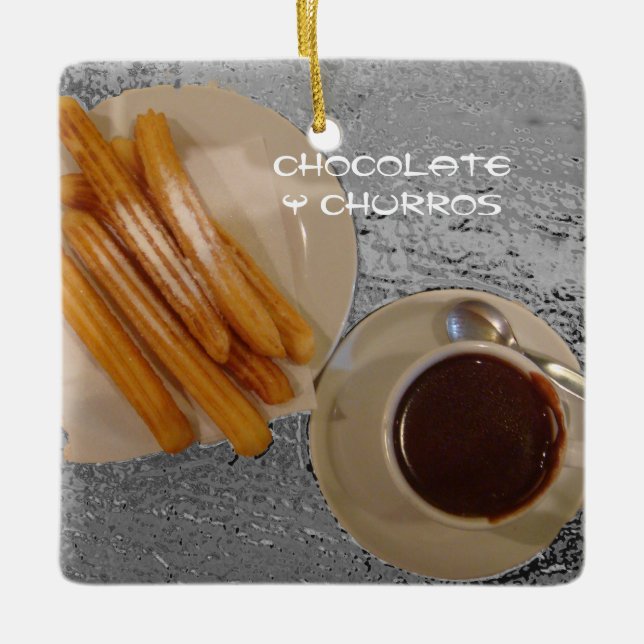 Chocolate Caliente con Churros Ceramic Tree Decoration (Front)