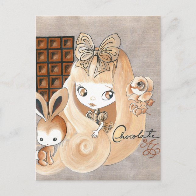 Chocolate Candy And Bunny And Girl Postcard (Front)
