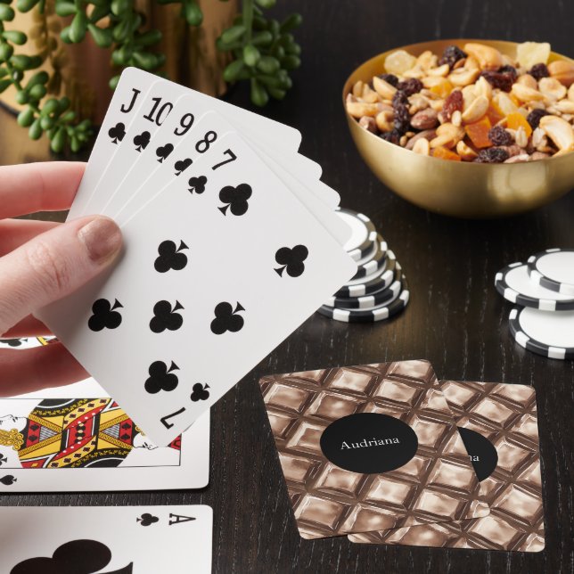 Chocolate candy bar circle personalised playing cards (In Situ)