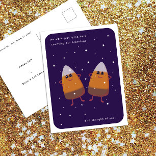 Chocolate Candy Corn Couple Thanksgiving and Fall Holiday Postcard