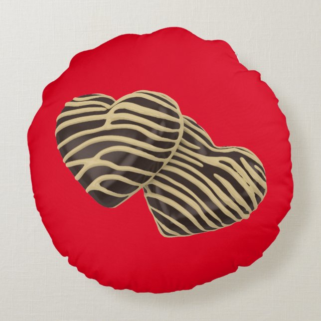 Chocolate candy hearts brown red romantic love round cushion (Back)