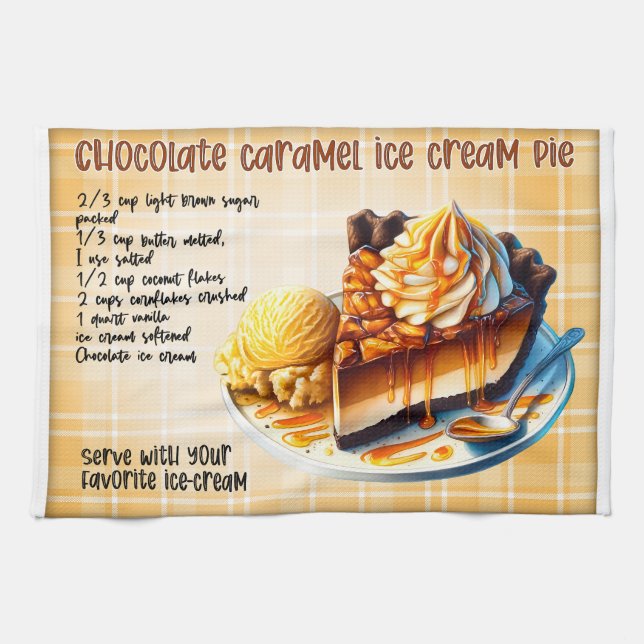 Chocolate Caramel Ice Cream Pie Recipe Tea Towel (Horizontal)