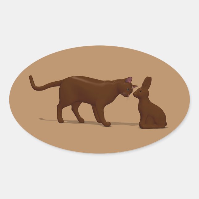 Chocolate Cat Oval Sticker (Front)