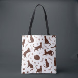 Chocolate Cats Tote Bag<br><div class="desc">This charming tote bag features a captivating chocolate brown cat silhouette pattern. The design is both elegant and adorable, making it a perfect accessory for cat lovers and those who appreciate subtle, stylish designs. It's a practical and fashionable way to carry your essentials while showcasing your love for feline friends....</div>