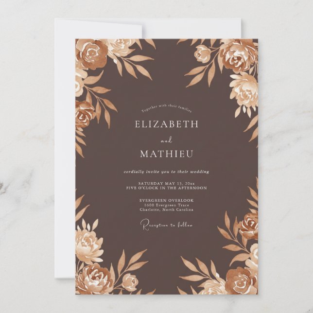Chocolate Champagne Ranunculus Eucalyptus Wedding Invitation (Front)