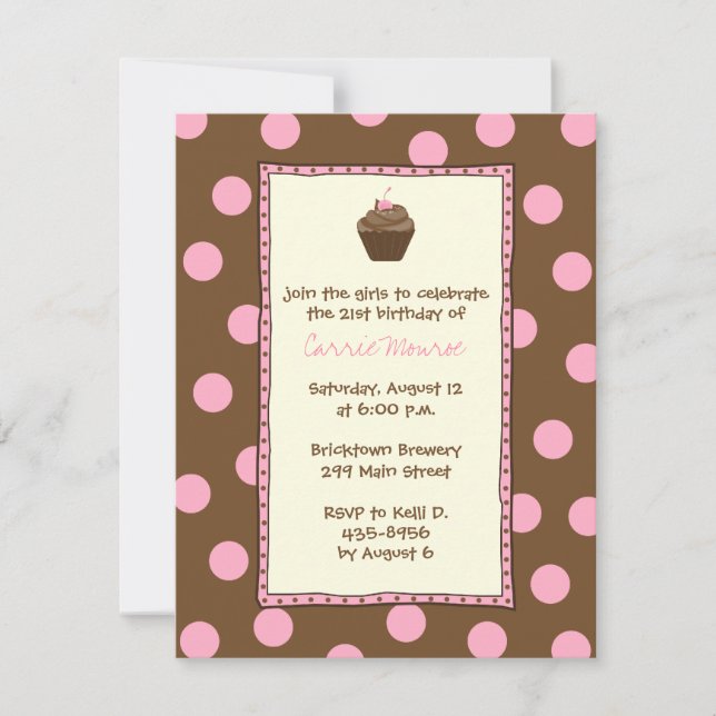 Chocolate Cherry Cupcake Invitations (Front)