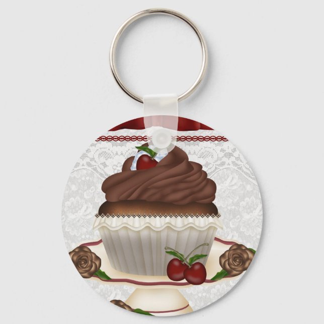 Chocolate Cherry Cupcake Keychain (Front)