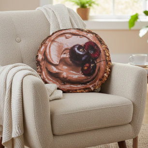 Chocolate Cherry Tart Round Cushion