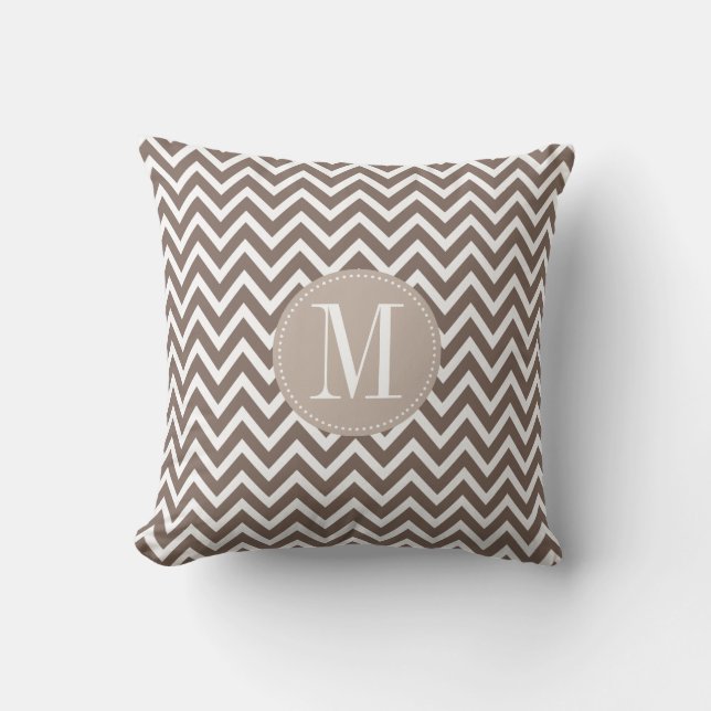 Chocolate Chevron Custom Monogram Cushion (Front)
