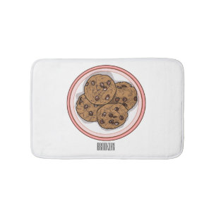 Chocolate chip cookie cartoon illustration bath mat